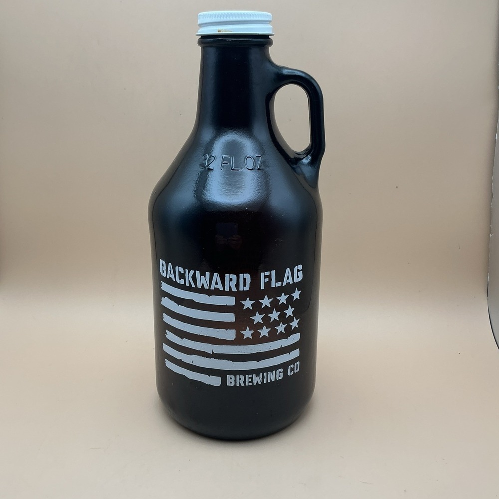 Backward Flag Brewing Company 32oz Beer Growler Empty New Jersey Breweriana
